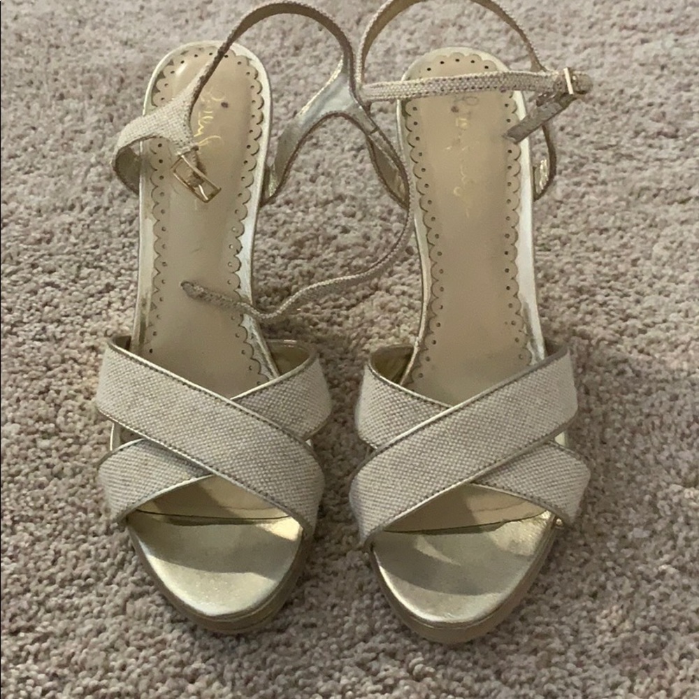 Gold lily pulitzer wedges